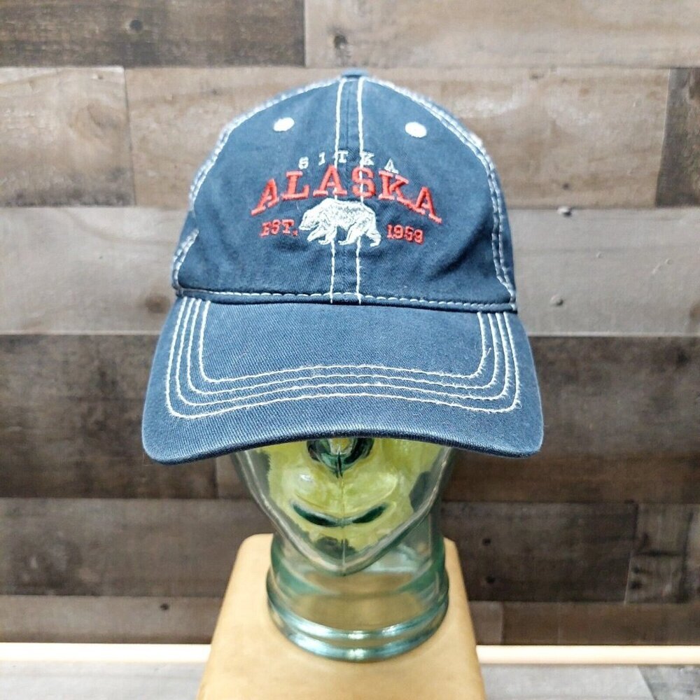 Sitka, Alaska Blue With White Bear Logo Adjustable Souvenier Strapback Hat